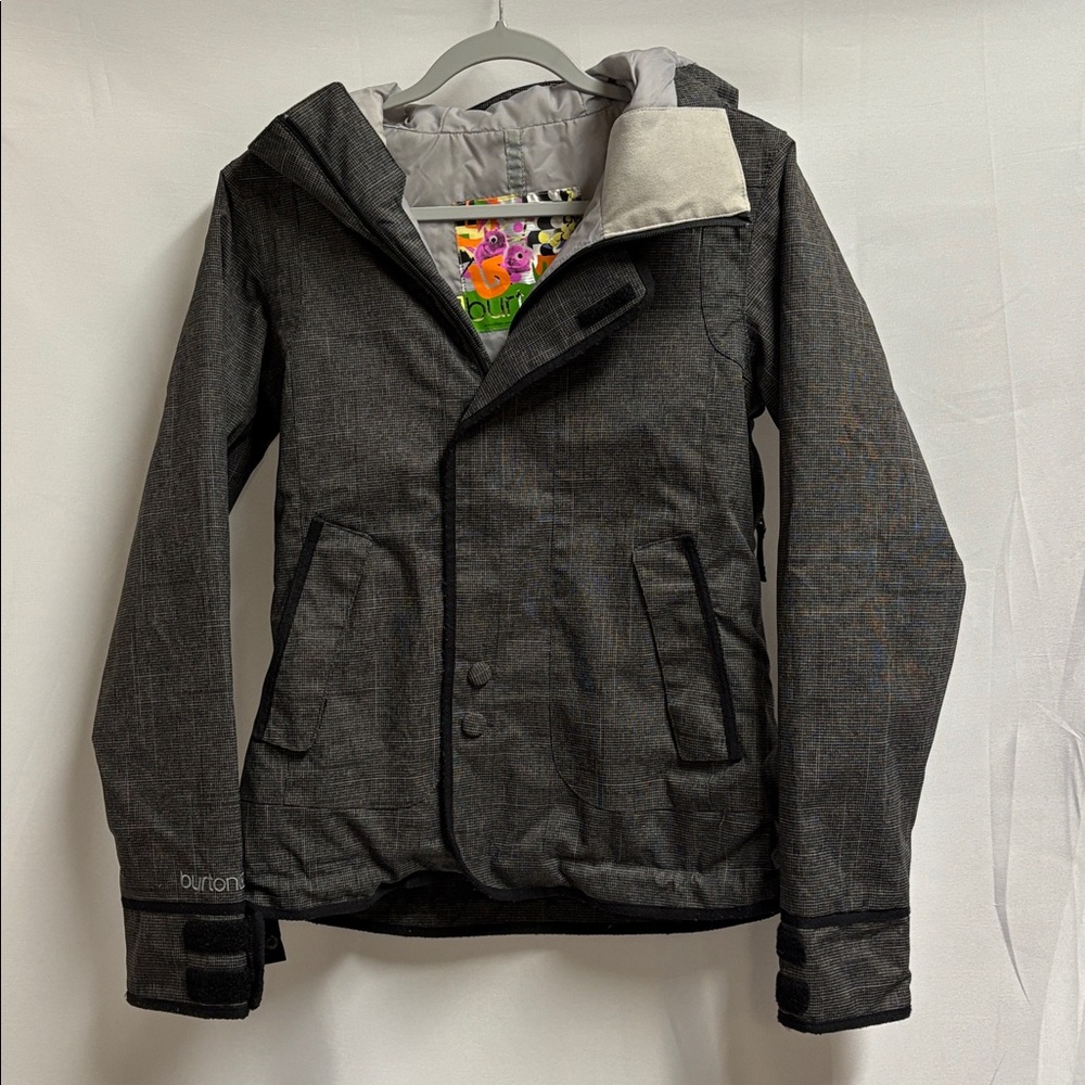 Burton Dry Ride Ski Snowboarding Puffer Jacket Crosshatch Print Black Size Small